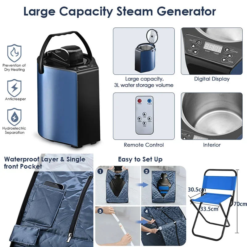 3L Sauna Box Full Body Portable Fumigation Sauna for Home Spa Strong Steam Engine Fumigating Foldable Single Spa Machine