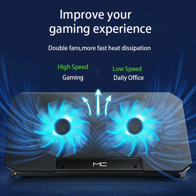 Gaming Laptop Cooler Large Size For 12-16 Inch Notebook Two USB Laptop Cooling Pads Wind Speed Adjustable Silent Laptop Stand