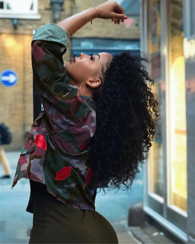 Camouflage Bomber Jacket Women Fashion Single-breasted Long Sleeve