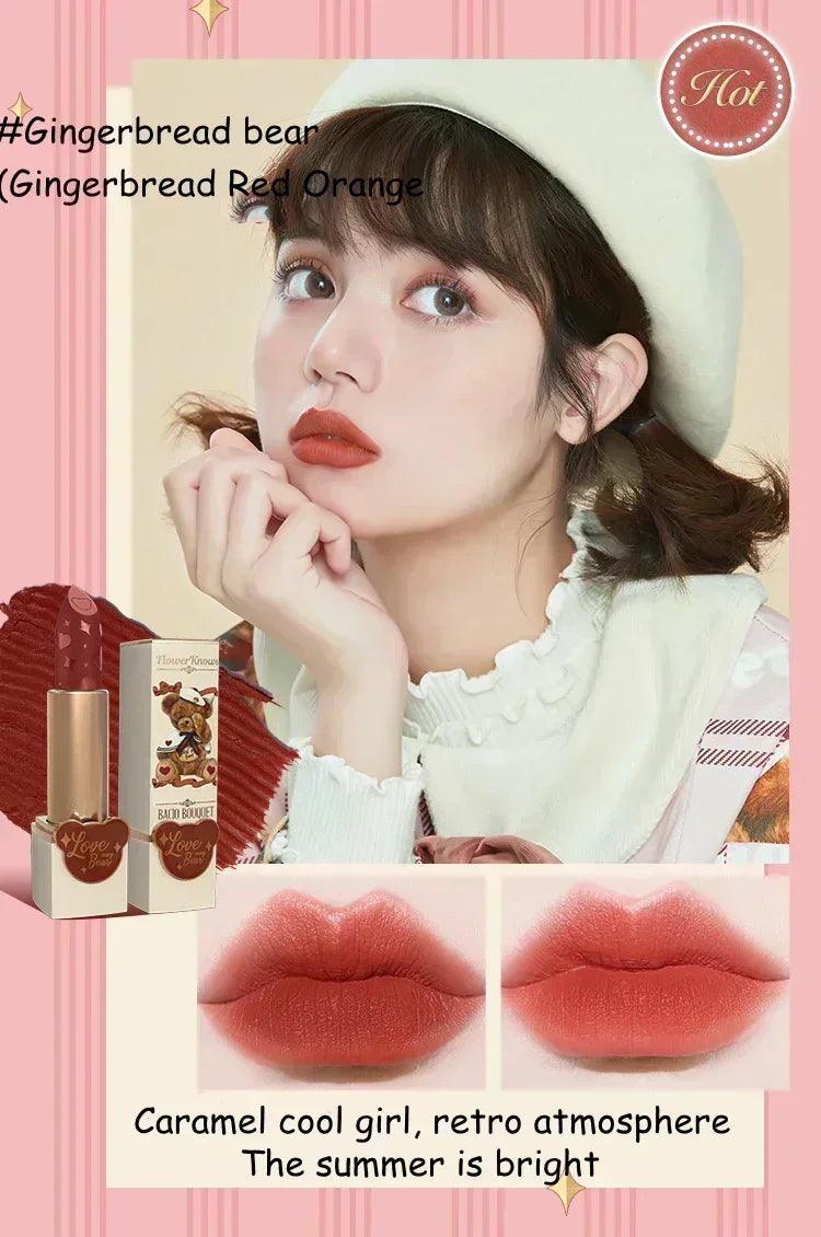Flower knows love bear series matte moisturizing silky smooth natural lipstick makeup
