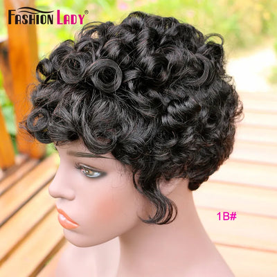 Short Human Hair Wigs For Black Women Cheap Curly Human Hair Wig FASHION LADY HAIR Short Pixie Cut Hair Wig With Curl Remy