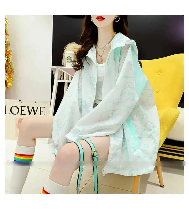 Summer Thin Sunscreen Jacket Women New Kawaii Bear Print Coats Female Casual Korean Loose Zipper Windbreaker
