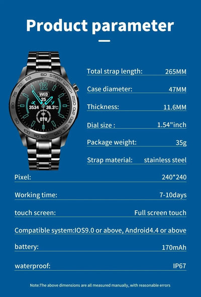 LIGE GPS Sport Track Recording Men Steel Band Smart Watch Body Temperature Activity Sport Fitness SmartWatches  Men Waterproof