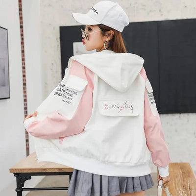 Lightweight Women's Hooded Jackets Autumn Windbreaker Basic Coats Loose Zipper Plus Size P619