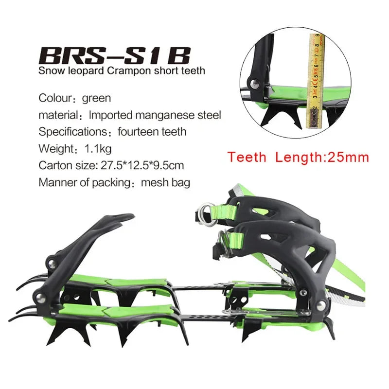 BRS Crampons Mountaineering Short Ice Teeth Crampons Winter Snowfield Anti-slip Ice Gripper Climbing Cleats Green BRS-S1B