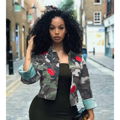 Camouflage Bomber Jacket Women Fashion Single-breasted Long Sleeve