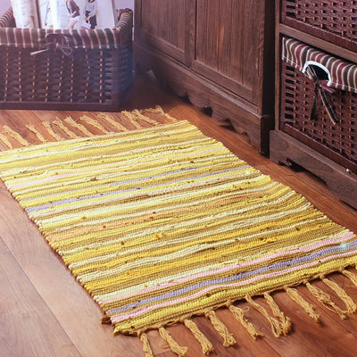 Cotton Cloth Retro Handmade Tassel Rug and Carpet for Home Living Room Tapestry Absorbent Floor Area Mat for Kitchen Boho Decor