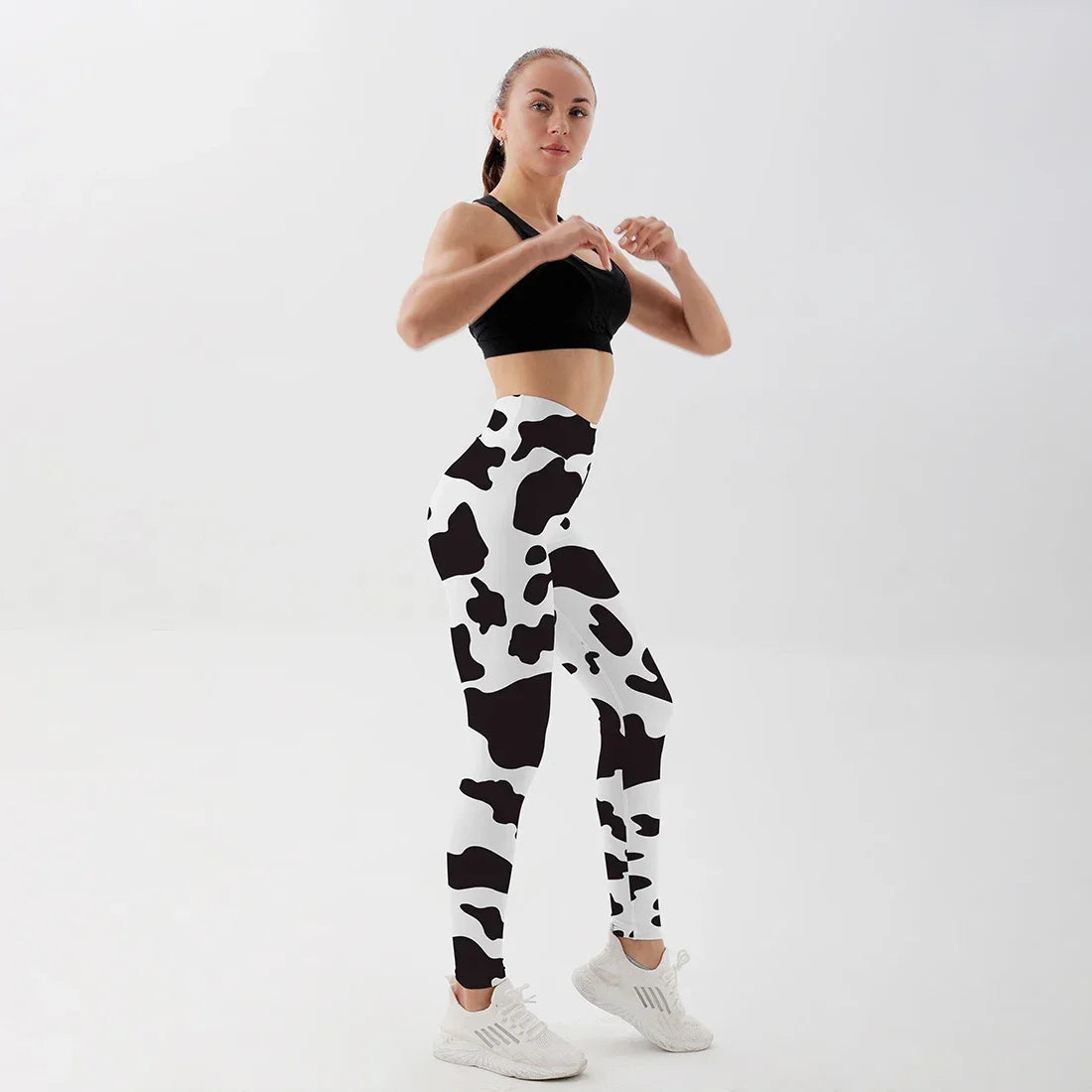 Women Cow Black Printed Leggings