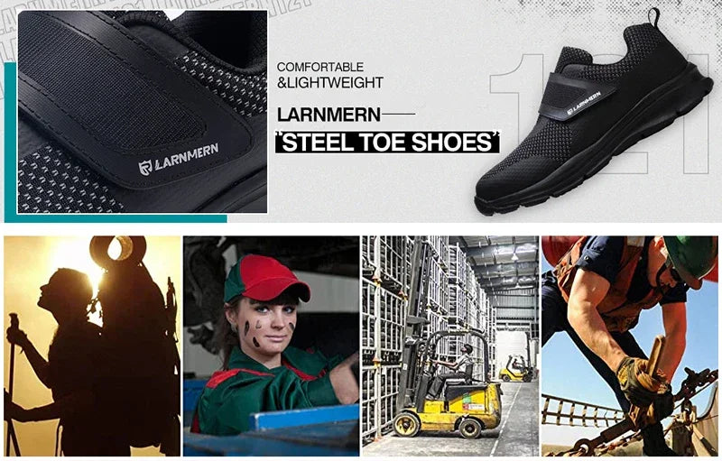 LARNMERN Men's Safety Shoes Steel Toe Construction Protective Footwear Lightweight 3D Shockproof Work Sneaker Shoes Size 42
