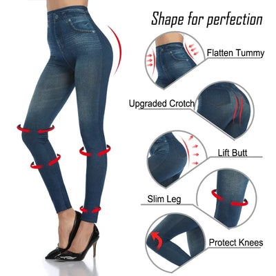 Women Faux Denim Jeans Leggings