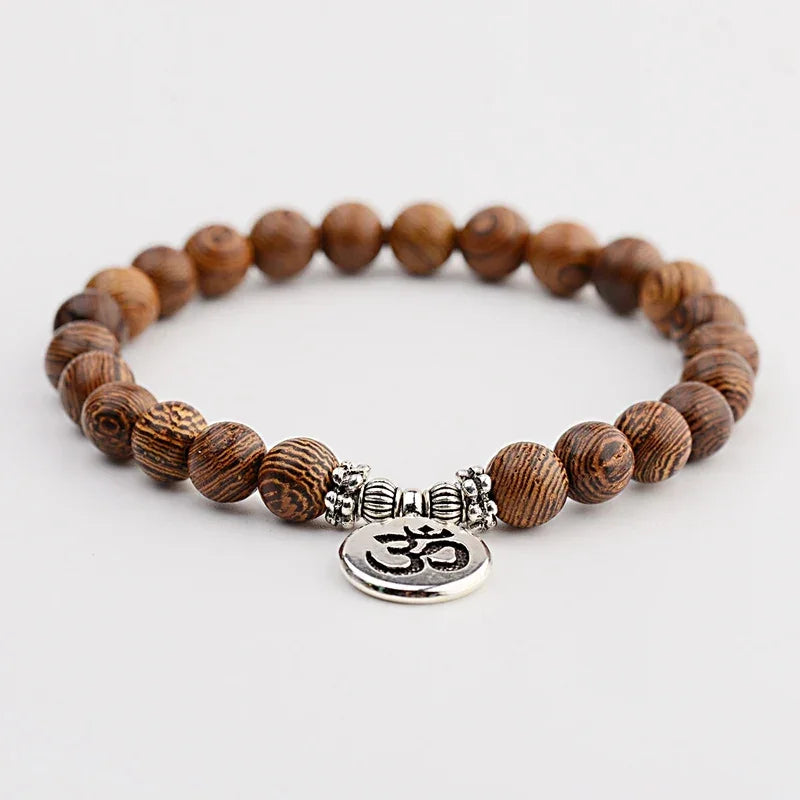 Ethnic Buddhism Lotus Pendant Bracelet Homme Women's Chakra Wood Beaded Bracelet Drop Shipping