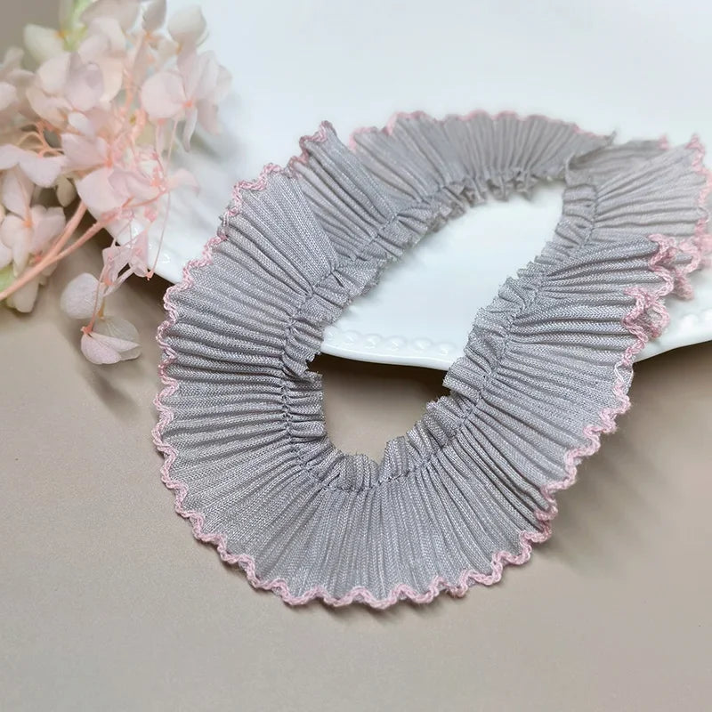 4M/lot 3cm Wine red/pink/Beige Chiffon Pleated Lace Dog Tooth Ruffle Lace Trimming for Dress Pet Cloth Home Decoration X1496