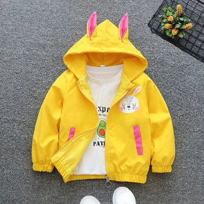 Baby Girls Cute Rabbit Hooded Casual Zipper Jacket| Spring |Autumn |Christmas |Outerwear Coat 1 2 3 4 5 6 Years |Kids Clothes