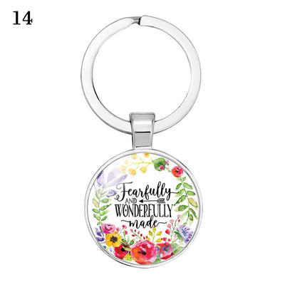 Give Thanks With A Grateful Heart Bible Verses Keychain Glass Scripture Quote Jewelry Christian Faith Keyring Thanksgiving Gifts