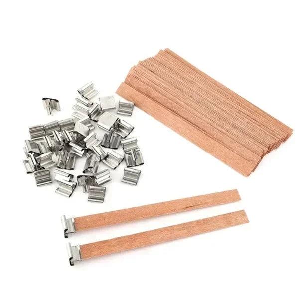 30pcs wooden candle wicks making set with clip base naturally smokeless wood core for diy jar tools