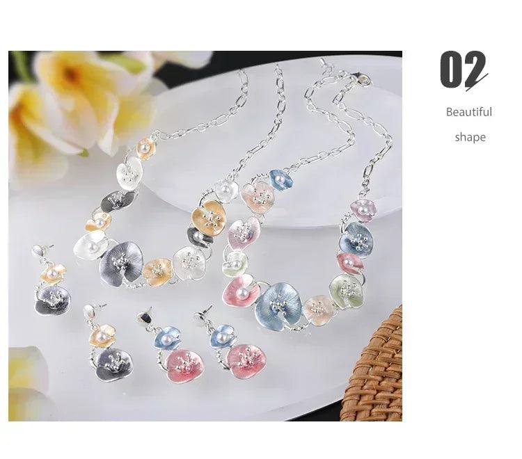Meicem women silver plated pendant original design chain leaf necklace drop female luxury necklaces set for wedding