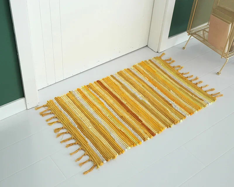 Cotton Cloth Retro Handmade Tassel Rug and Carpet for Home Living Room Tapestry Absorbent Floor Area Mat for Kitchen Boho Decor
