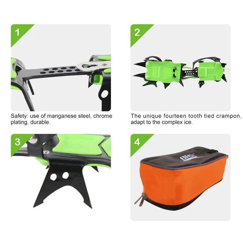 BRS Crampons Mountaineering Short Ice Teeth Crampons Winter Snowfield Anti-slip Ice Gripper Climbing Cleats Green BRS-S1B