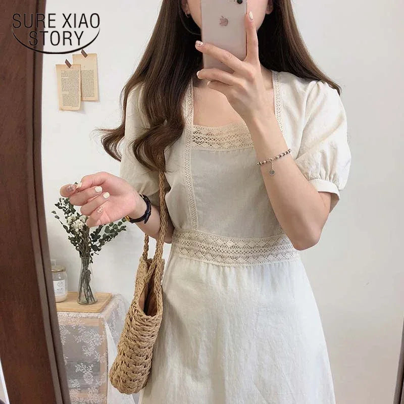 2021 Summer Striped Cotton Linen Long Dress Women Fashion Loose Vestidos Vintage V-neck Half Sleeve Dress for Women Loose