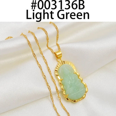 Anniyo Green Guanyin Pendant Necklace Chinese Style Buddhist Ornament Maitreya Buddha Amulet Hinduism #003136