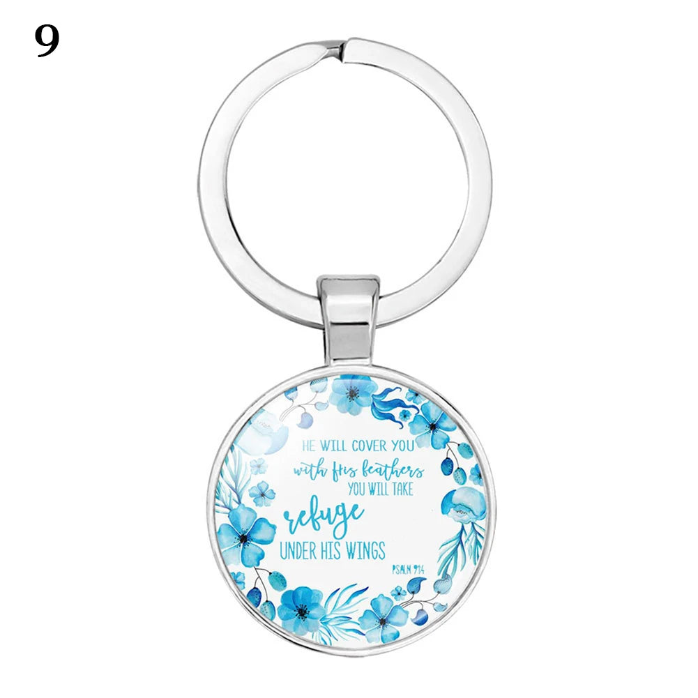 Give Thanks With A Grateful Heart Bible Verses Keychain Glass Scripture Quote Jewelry Christian Faith Keyring Thanksgiving Gifts