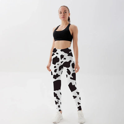 Women Cow Black Printed Leggings