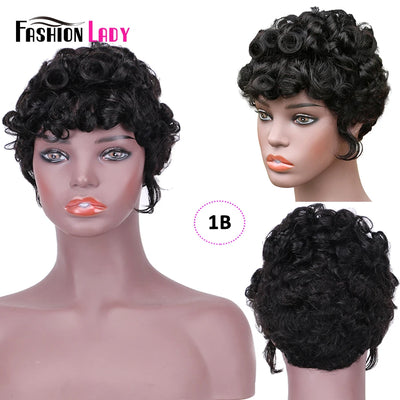 Short Human Hair Wigs For Black Women Cheap Curly Human Hair Wig FASHION LADY HAIR Short Pixie Cut Hair Wig With Curl Remy