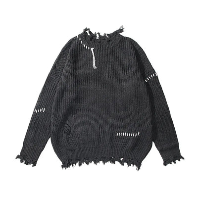 Half Turtleneck Sweater Men's Streetwear Wash Destroyed Sweater Hip Hop Tassels Ripped Knit Sweaters Oversize Pullovers Autumn