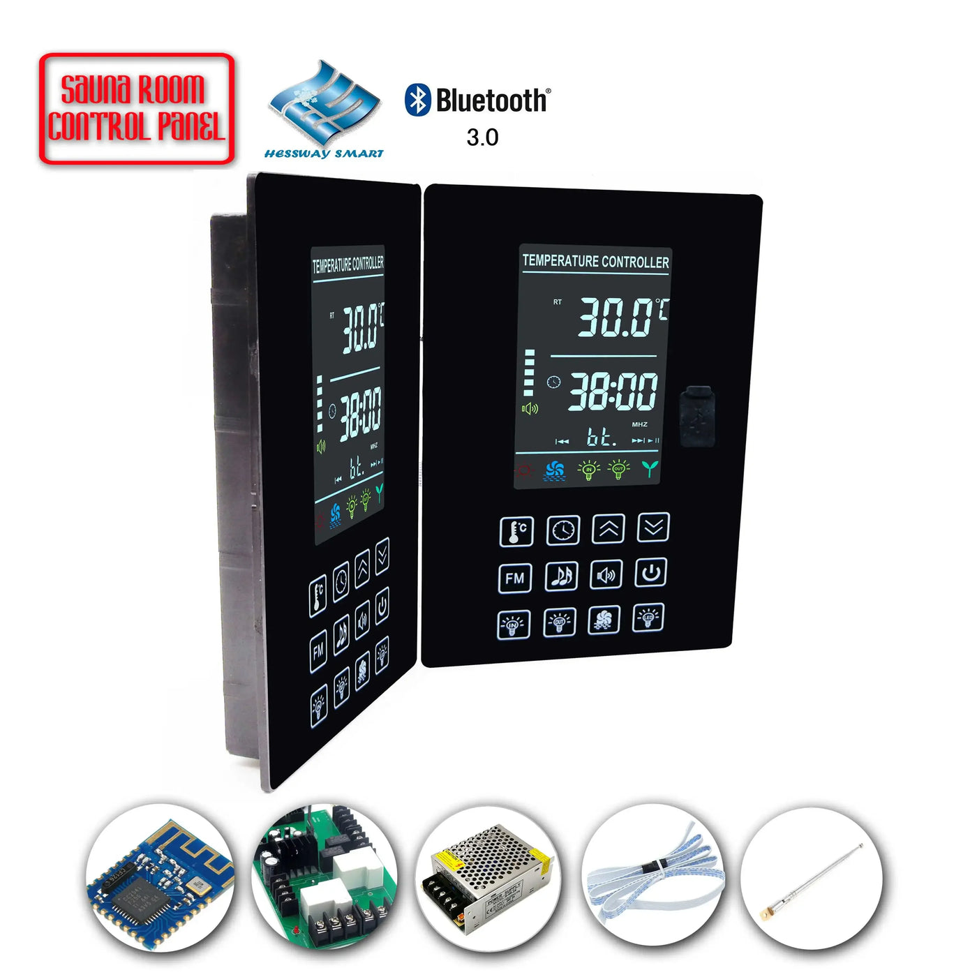 4.5KW 30A Infrared Heater Sauna Thermostat for Sauna Accessories Music Bluetooth Controller Lamp, Fan, AUX Switch