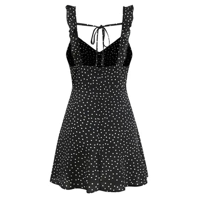 Women Dresses Summer Sexy Dress Ladies High Waist Dot Printing Mini Dresses Vestidos Back Lacing Straps Backless Dress
