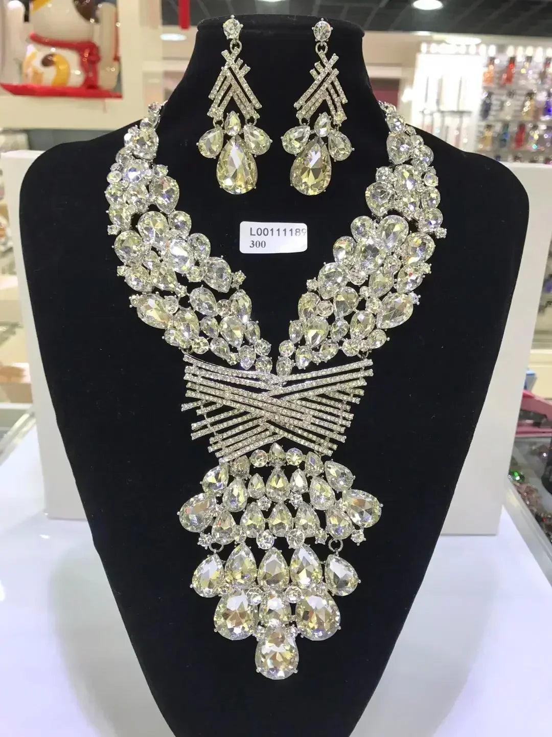 Women luxury necklaces set wedding delicate fashion jewelery crystal rhinestone earrings jewelry sets