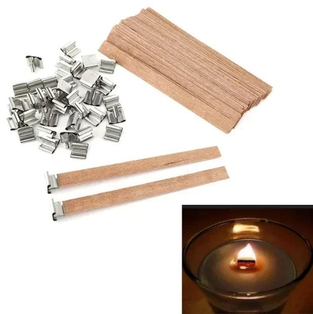 30pcs wooden candle wicks making set with clip base naturally smokeless wood core for diy jar tools