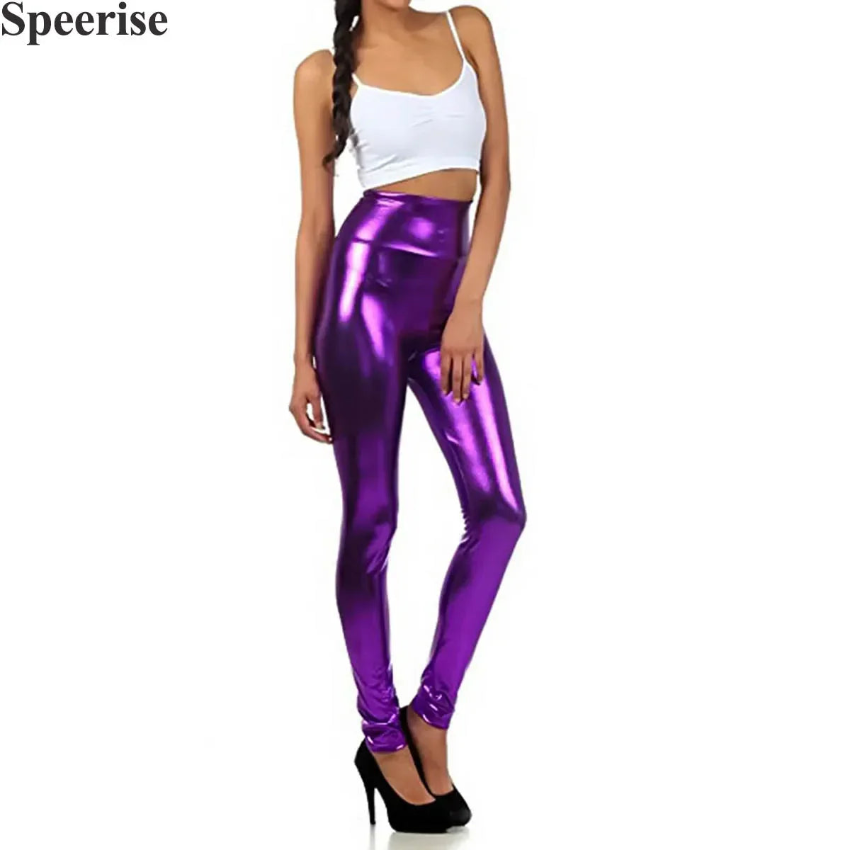 Women Look Wet Leggings Shiny Glossy Faux