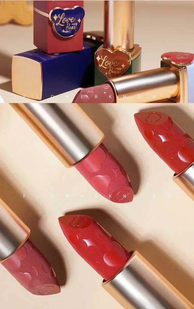 Flower knows love bear series matte moisturizing silky smooth natural lipstick makeup