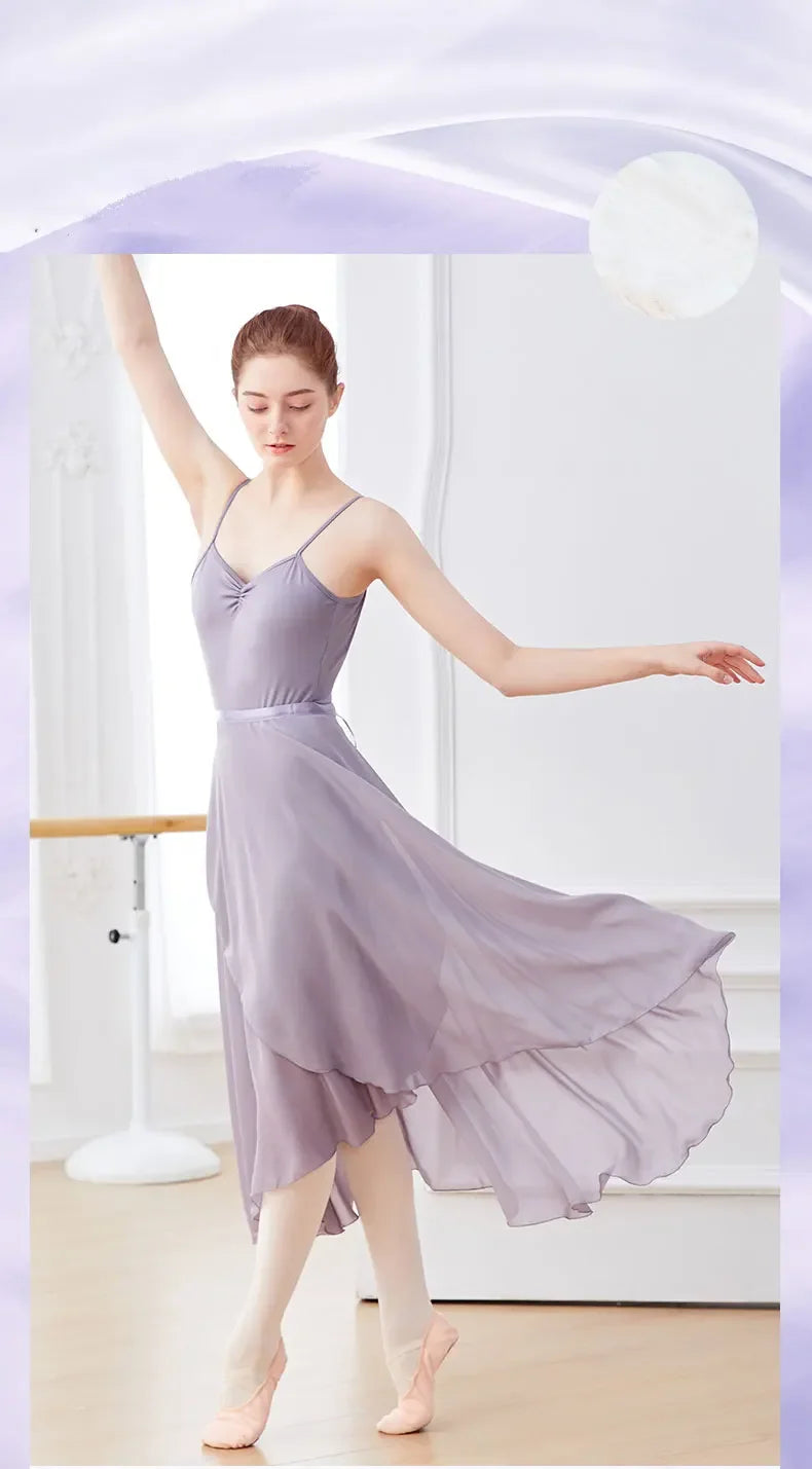 Ballet Skirts Women Long Chiffon Dance Skirt Fairy Chiffon Long Ballet Tutu Dress Dance Costumes Tie Up Dress