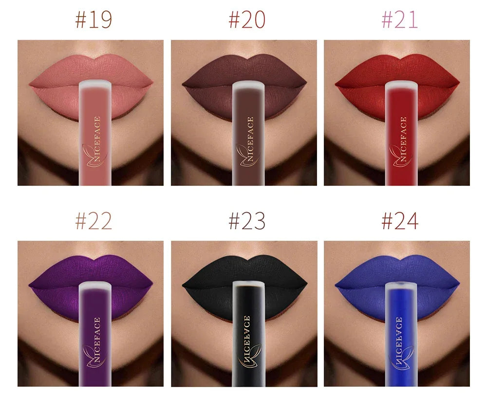 NICEFACE Matte Liquid Lipstick Waterproof Long Lasting Lip Gloss Tint Sexy Red Nude Purple Metallic Lipsticks Makeup Cosmetics