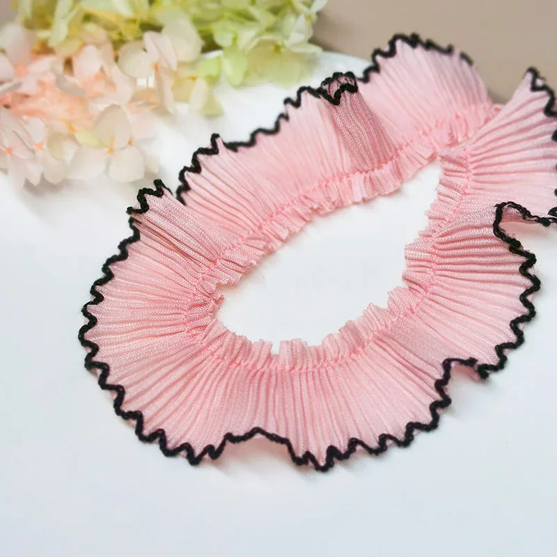 4M/lot 3cm Wine red/pink/Beige Chiffon Pleated Lace Dog Tooth Ruffle Lace Trimming for Dress Pet Cloth Home Decoration X1496