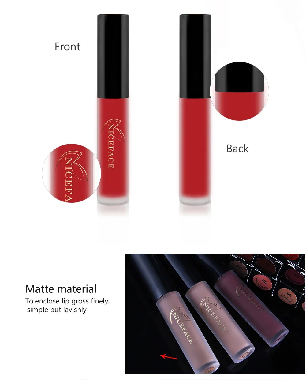 NICEFACE Matte Liquid Lipstick Waterproof Long Lasting Lip Gloss Tint Sexy Red Nude Purple Metallic Lipsticks Makeup Cosmetics
