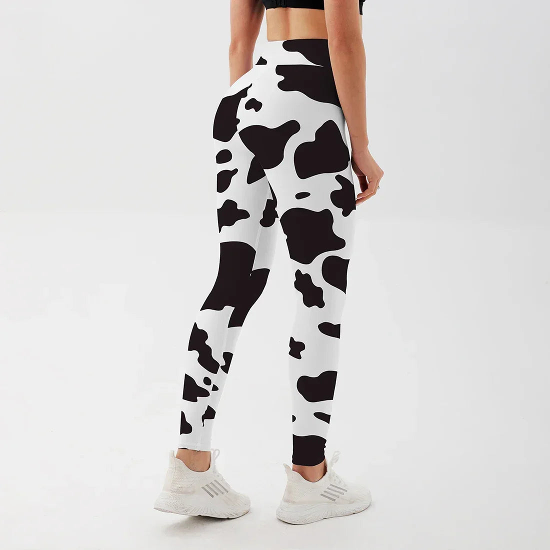 Women Cow Black Printed Leggings