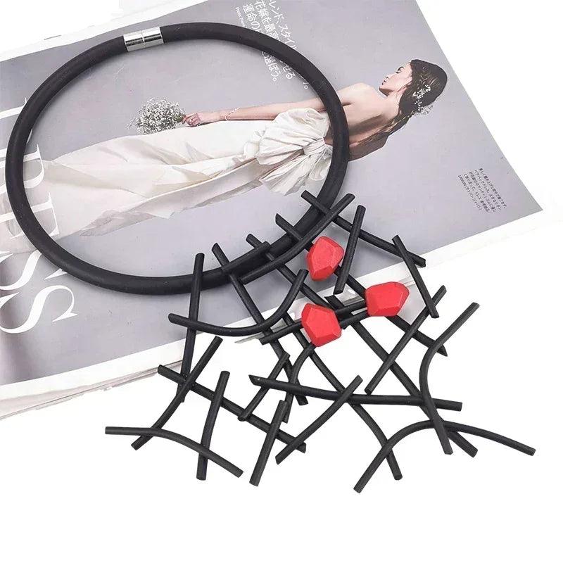 Ukebay new designer luxury necklaces women handmade gothic pendant necklace rubber jewelry wooden accessories statement