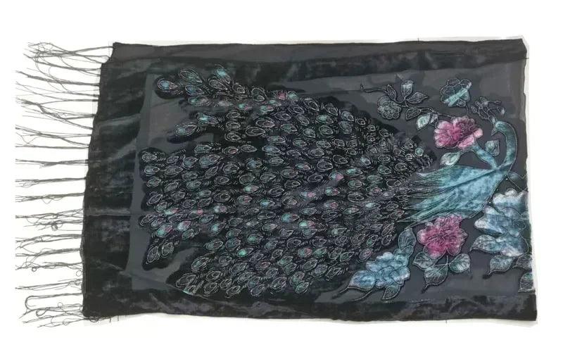 Fashion black peacock velvet scarf women shawl ponchos bandanas