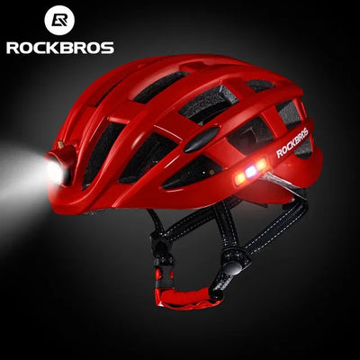 ROCKBROS Bicycle Helmets Ultralight Cycling Helmet Mountain Road Bike Helmet With Glowing Headlight Warning Light Safety Cap