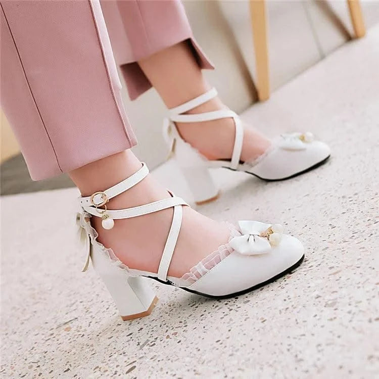 Kids Fashion Bowknot Thick High Heel Shoes | Children's Party Shoes| Fancy Dress Shoes for Girls