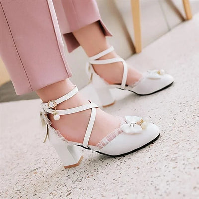 Kids Fashion Bowknot Thick High Heel Shoes | Children's Party Shoes| Fancy Dress Shoes for Girls