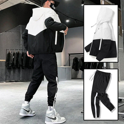 2025 Men Tracksuit Casual Joggers Hooded Sportswear Jackets And Pants 2 Piece Sets Hip Hop Running Sports Suit - Elanique