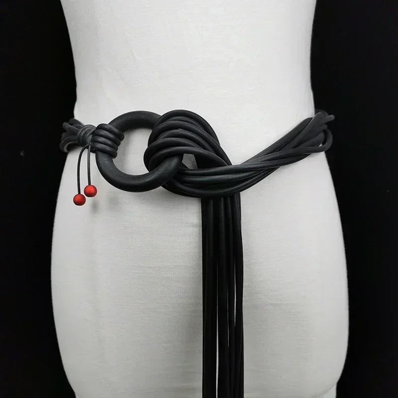 Designer handmade novelty rubber black leather belts |accessories | women elasticity belt