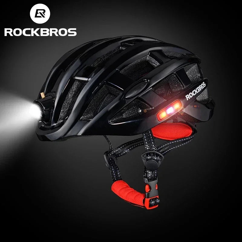 ROCKBROS Bicycle Helmets Ultralight Cycling Helmet Mountain Road Bike Helmet With Glowing Headlight Warning Light Safety Cap