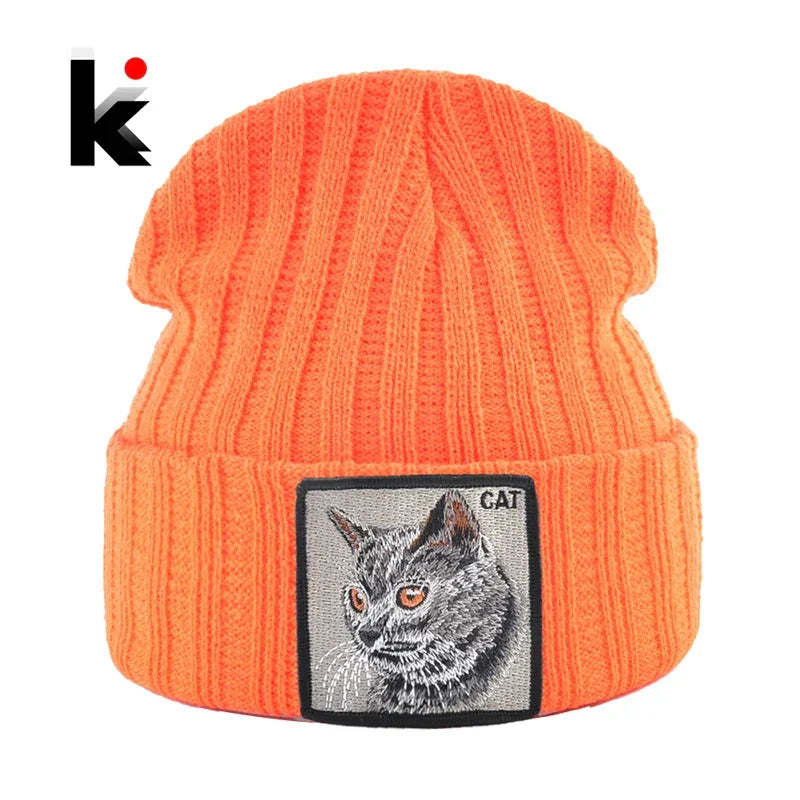 Women's Fashion Beanies Hat Solid Color Knitted Wool Skullies With Embroidery Patch Autumn Winter Men's Knit Gorras Bonnet
