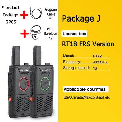 RETEVIS RT618 Mini Walkie Talkie Dual PTT Walkie-talkies 2 pcs PMR 446 Communication Equipment Portable Two-way Radio Cafe Hotel