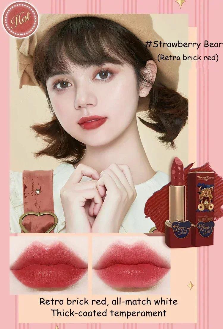 Flower knows love bear series matte moisturizing silky smooth natural lipstick makeup